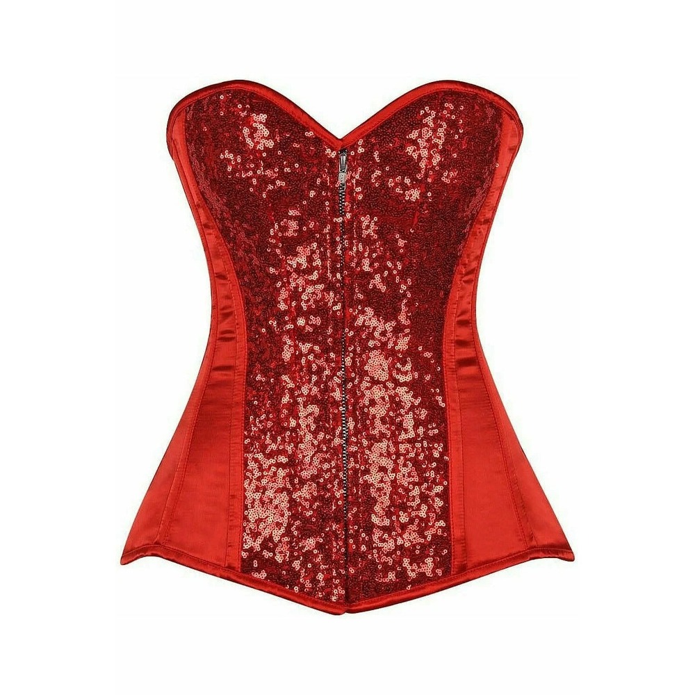 Women's Top Drawer Red Sequin Steel Boned Zipper Corset 5XL New w/ Tags!